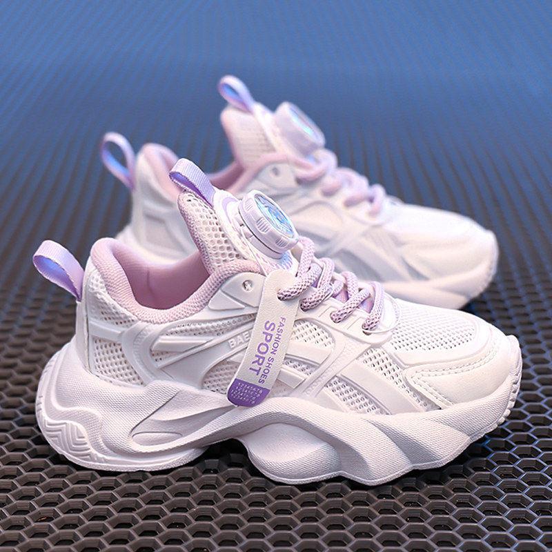 Kids White Sneakers Summer Lightweight Girls Sports Shoes Breathable Mesh Dad Shoes
