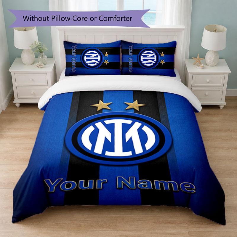 Set Biancheria da Letto Personalizzato Inter Milan con Nome Testo 1 Copripiumino+2 Federe Logo Calcio Regalo Personalizzato per Occasione Speciale Arredamento Camera da Letto