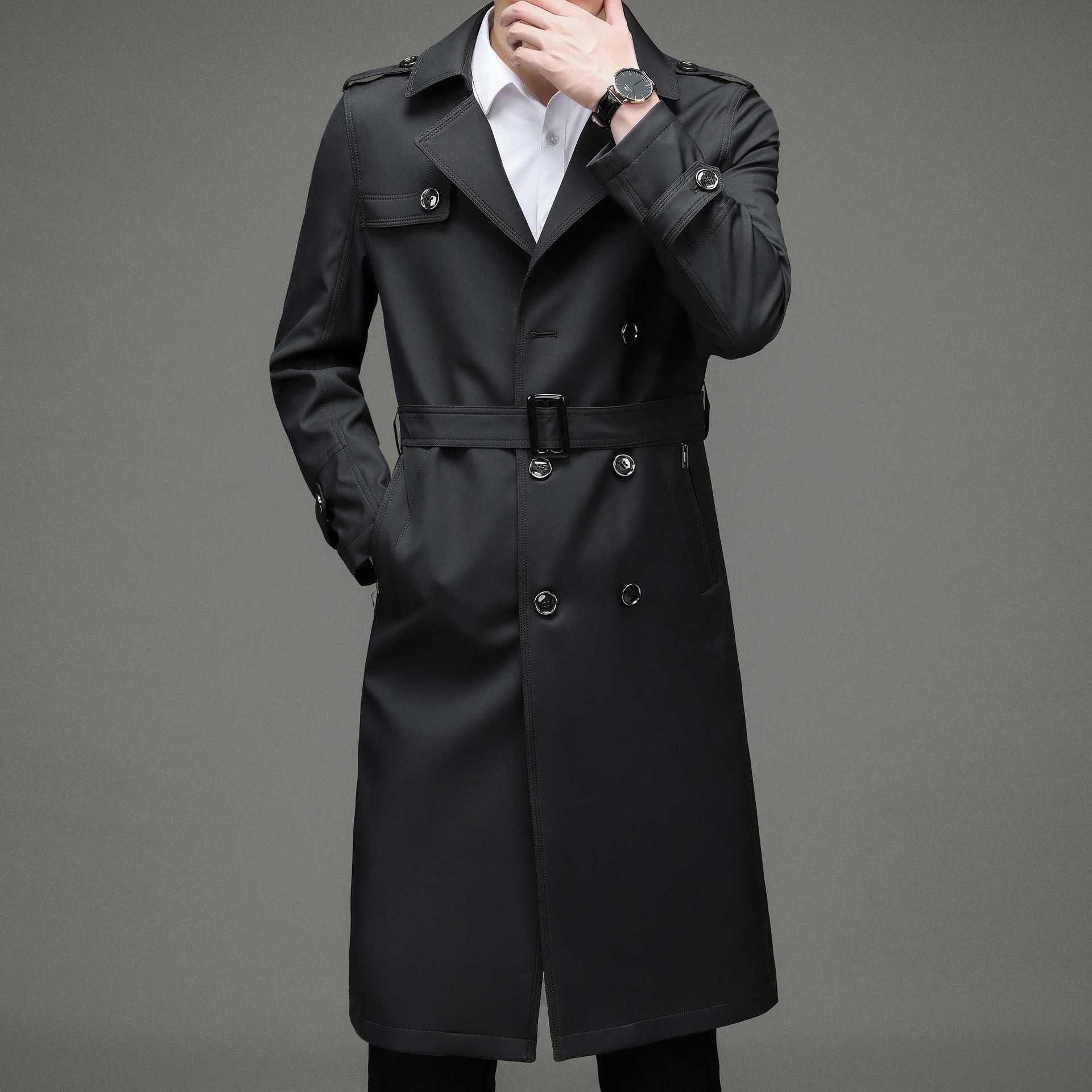 

Мужской длинный тренч Осень Новая мода Красивое пальто Деловой кэжуал Мужская куртка 4XL