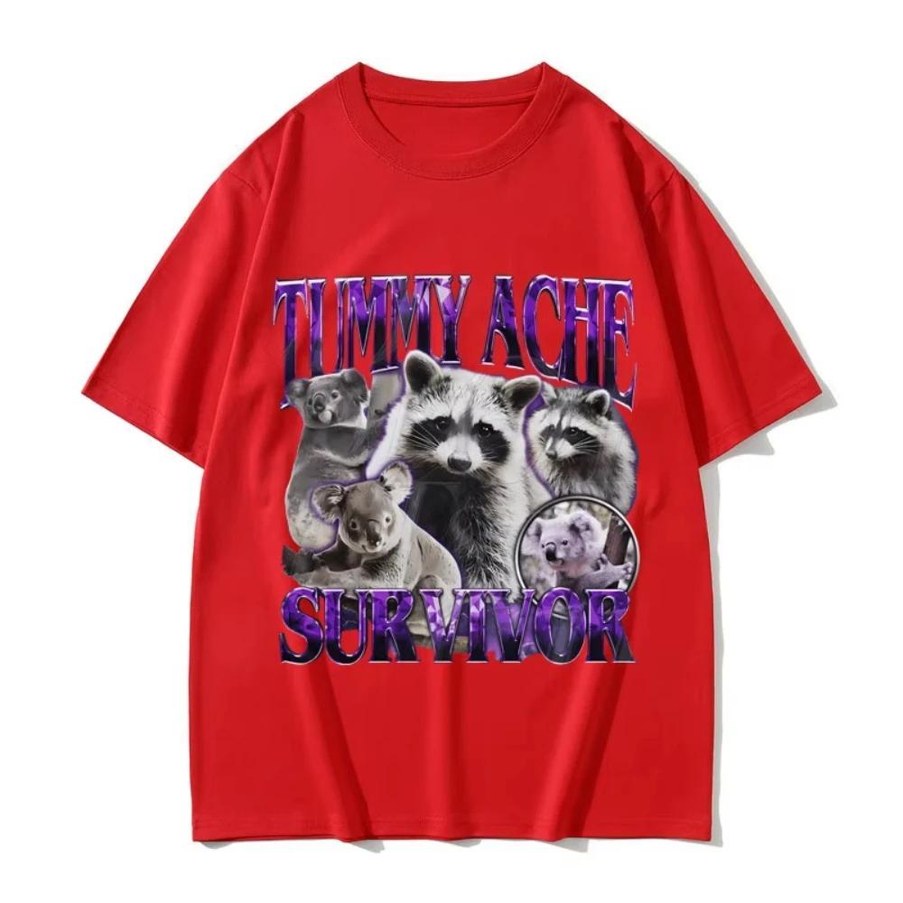 Survivant de Mal de Ventre Raton Laveur Vintage T-shirts Meme Drôles Femmes Décontracté Surdimensionné Streetwear Femmes Manches Courtes Vintage Graphique Y2K