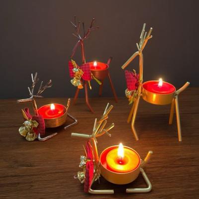 Noel Geyiği Tealight Mumluk Altın Demir Masa Pencere için Çok Yönlü Noel Tatili Dekoru
