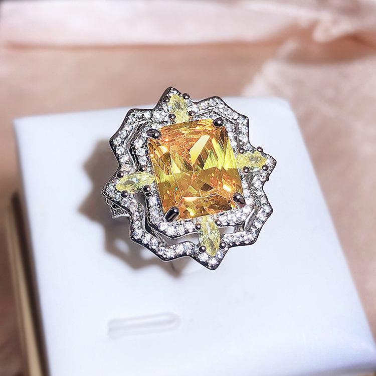 High Carbon Diamond High Tech Diamond Colored Ice Flower Cut Open Ring Girl Celebrity Jewelry