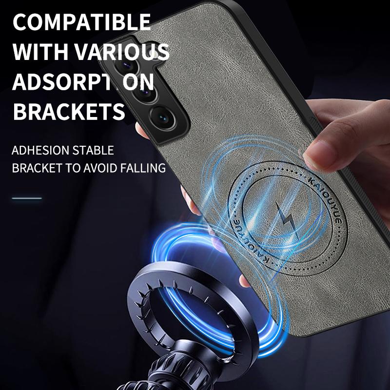 New Leather Matte Frosted Magnetic Phone Case For Samsung Galaxy S21 S22 S23 FE S24 Plus S25 Edge Shockproof Bumper Soft Cover