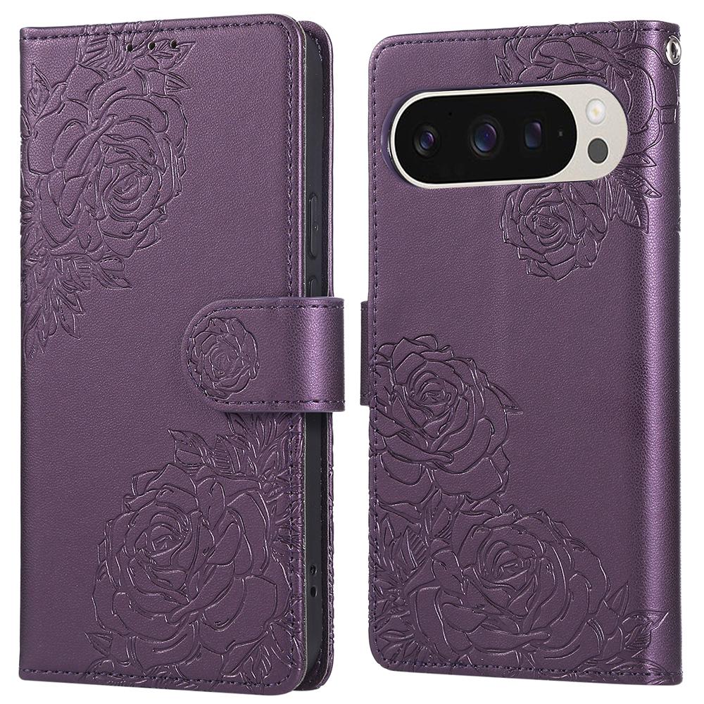 

For Google Pixel 9 Pro XL Case Rose Flower PU Leather Wallet Phone Cover with 3 Card Slot B