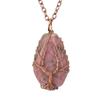 Handmade Ancient Red Copper Wound Tree Of Life Natural Crystal Stone Octahedron Necklace Fortune Tree Necklace N539