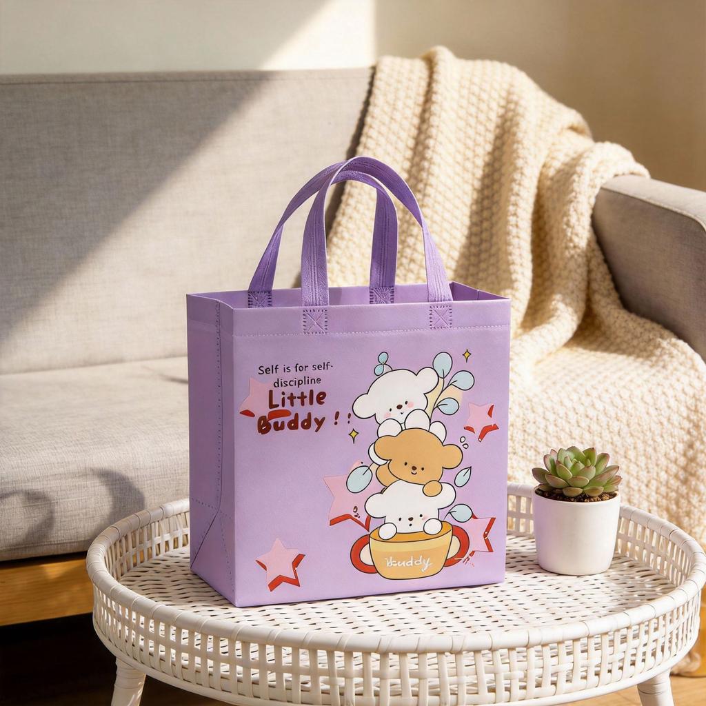 12pcs Children Day Canvas Gift Tote Bags Cute Cartoon Bags for Kids Party Birthday Party Favor Kindergarten School Gift Bags