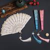 Elegant Handheld Fan Retro Lace Folding Portable Lightweight Chinese Dance Cherry Blossom Silk Cloth Pattern Women's with Tassel for Performance