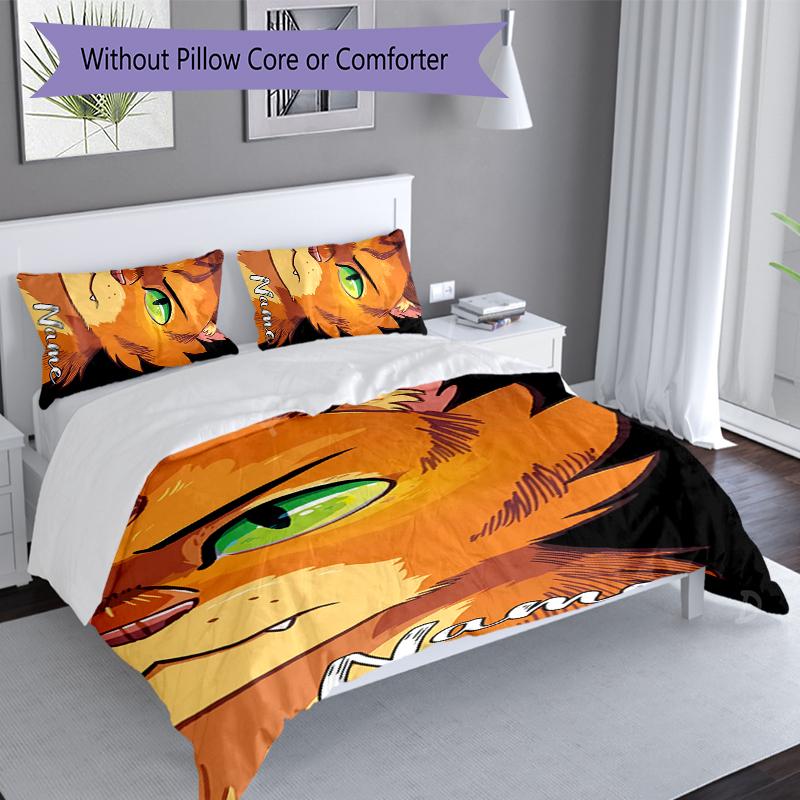 3pcs Custom Name Warriors Cats Bedding Set,Includes 1 Duvet Cover and 2 Pillowcases,All-season Bedroom Decor