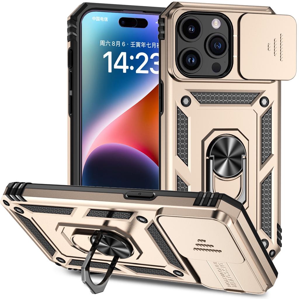 Apple 15Pro Etui na Telefon Stojak Pierścieniowy Przesuwane Okienko 13ProMax Magnetyczny Stojak Pokrowiec Ochronny