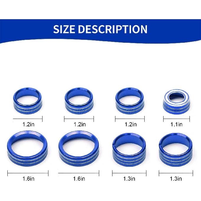 for Silverado Center Console Knob Cover Trim Ring Blue for Chevy Silverado/Suburban/GMC Sierra 2014-2018 Blue Interior Accessories 8pcs