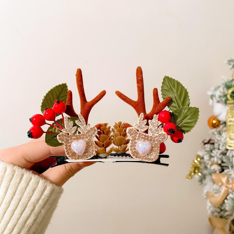 1 Pair Portable Hair Clips Pendants Cute Elk Horn Hair Clips Xmas Headwear  Christmas Decor