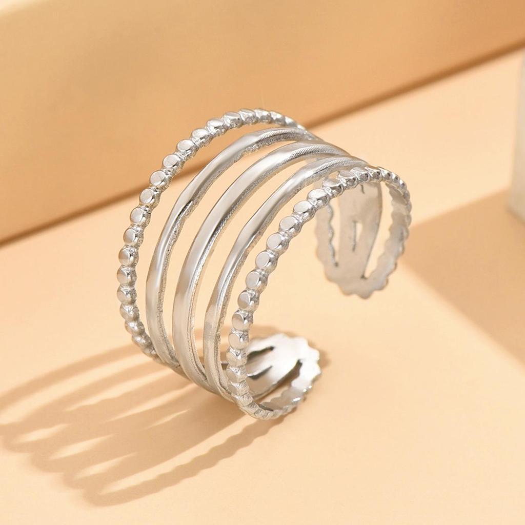 Adjustable Multi-Layer Stainless Steel Ring with Gold Plating
