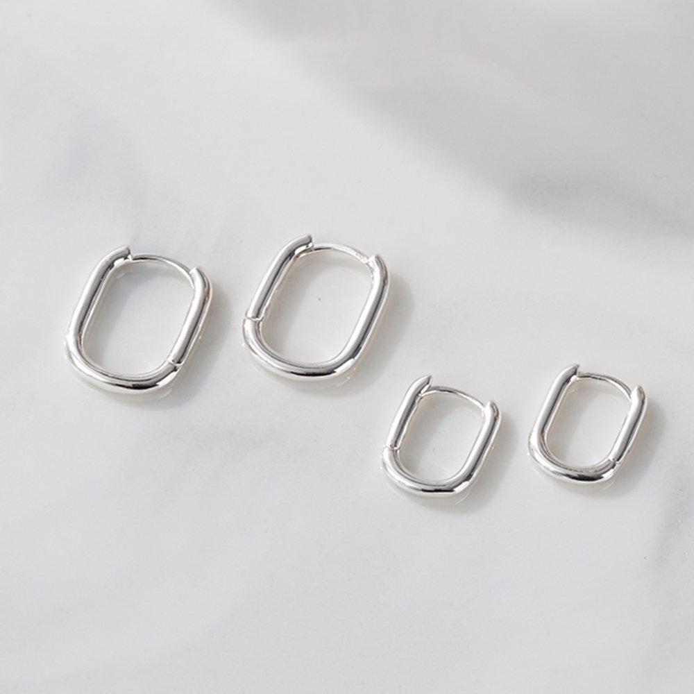 [New Arrival Best] 925 Silver Oval One-Touch Ring Earrings W