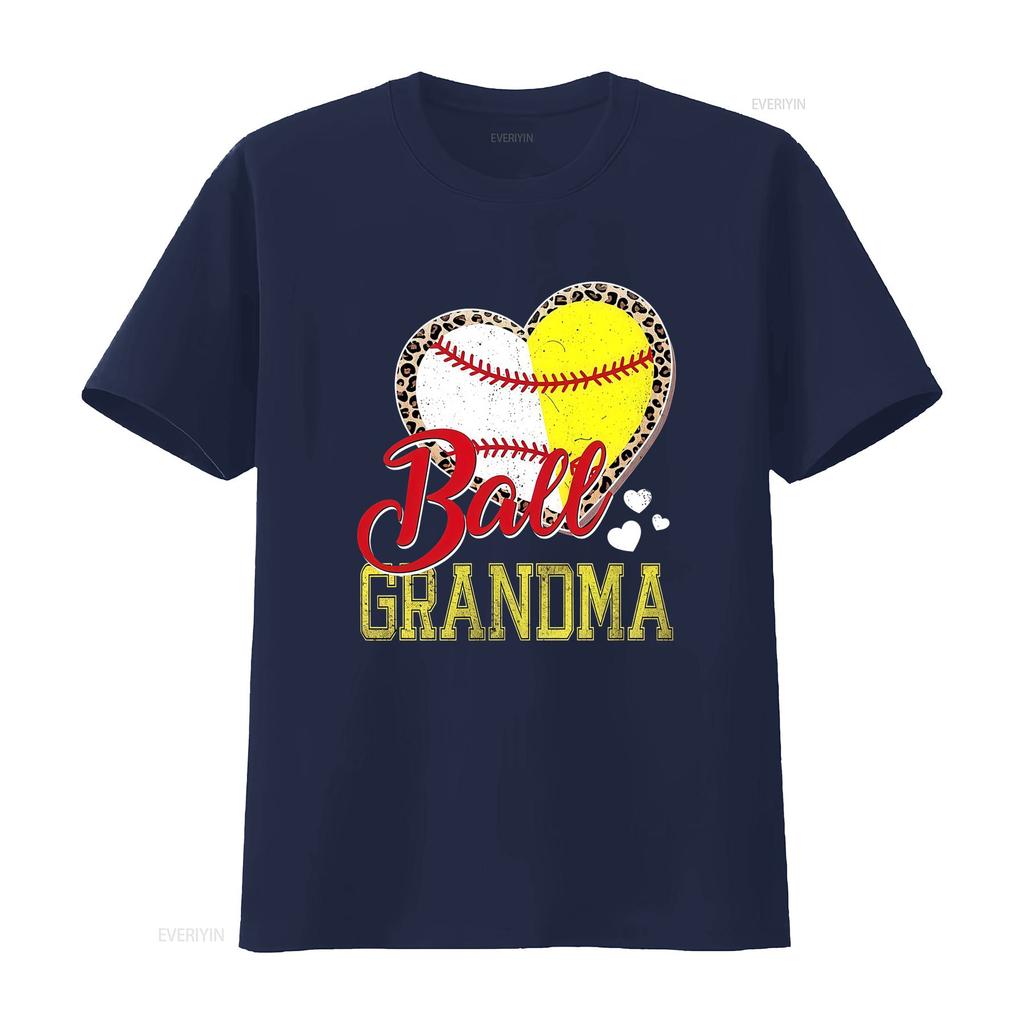 Casual Baseball Softball Ball Grandma Leopard Heart Print T Shirt Vintage Washed Stretched Streetwear Soft Unisex Versatile