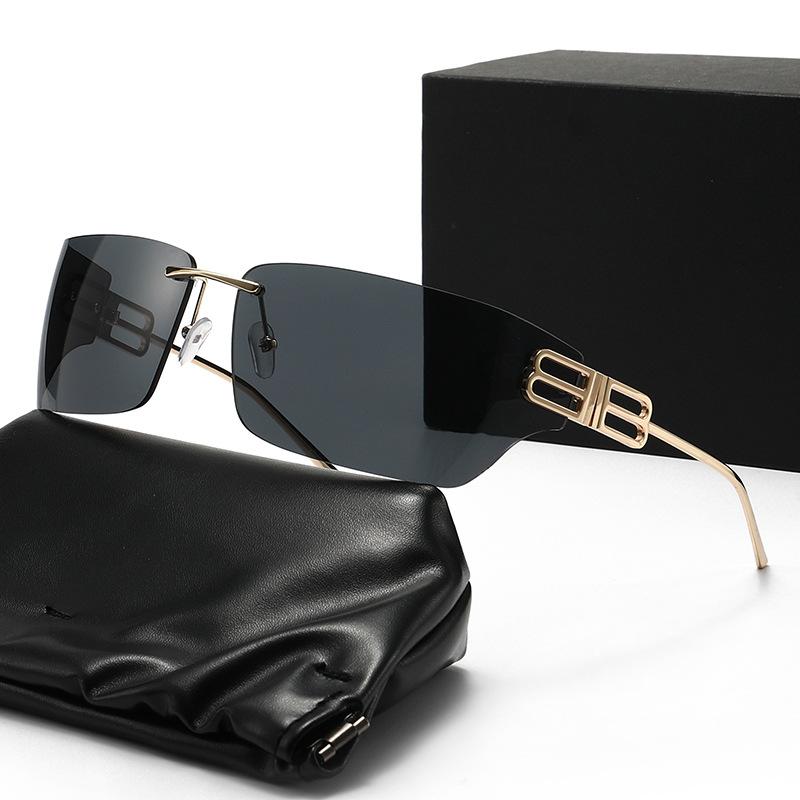 New narrow box metal sunglasses, European and American trendy cool personality thin leg sunglasses ins style fashion sunshades