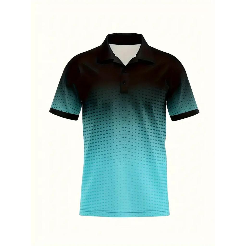 Colour blocking gradient tops daily casual lapel short sleeve polo shirt man