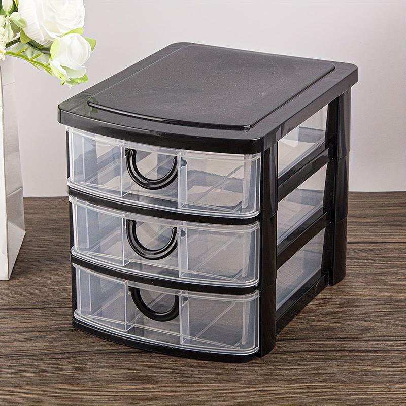 3-Drawer Cosmetic Organizer Box With Transparent Drawers - Durable Plastic Cosmetic Storage Box For Cosmetics Bathroom