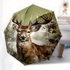 Deer, Winter Scene Automatic folding umbrella  simple eight rib design, bright color pattern, durable iron frame, ideal for travel and outdo
