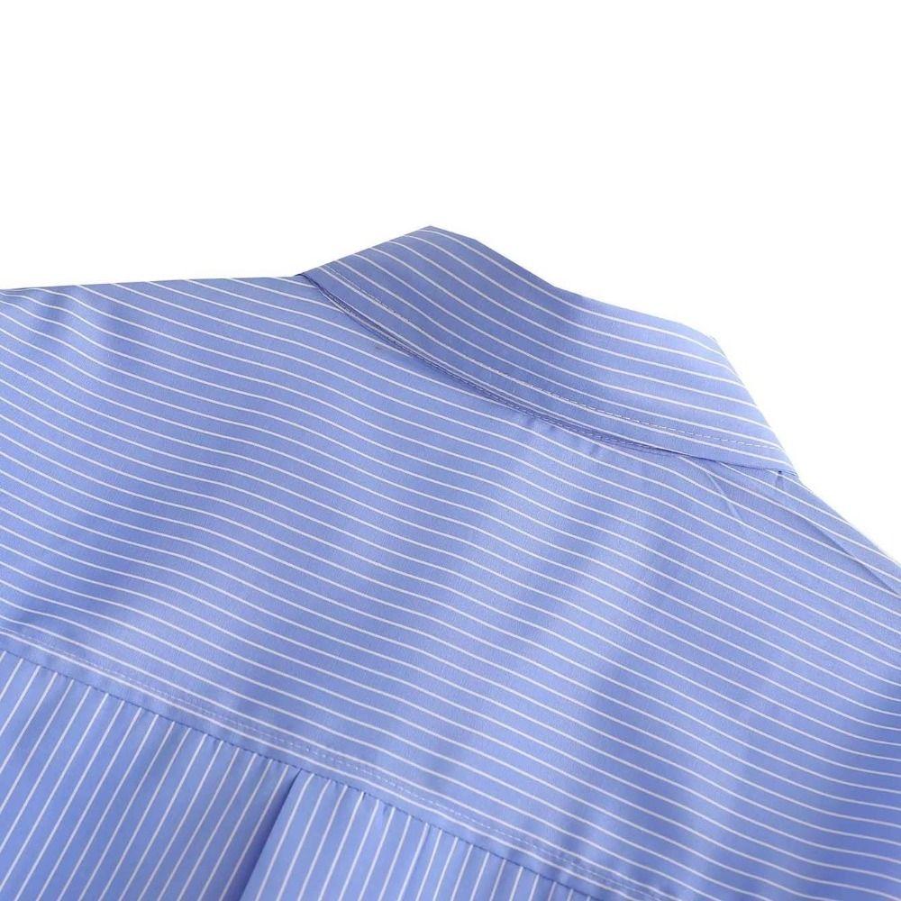 Striped Women's Cropped Shirt With Pockets Vintage Button-up Blouses Fashion   Travel
