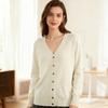 Women Long Sleeve V Neck Knitted Cardigan Solid Color Ribbed Trim Warm Sweater Coat Single Breasted