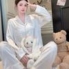 Pajamas Women's Spring and Summer Ice Silk Long-sleeved Trousers Cute Bunny Bear Thin Silk Loungewear Set New