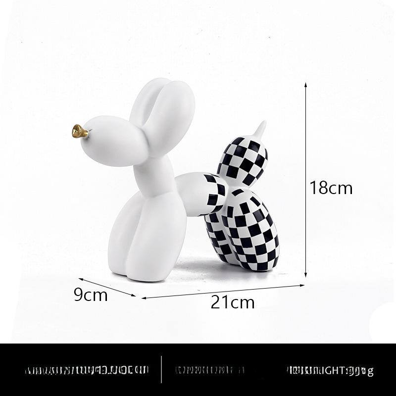 Plaid Balloon Dog Ornaments: Black & White Resin Decor for TV Cabinets & Living Rooms