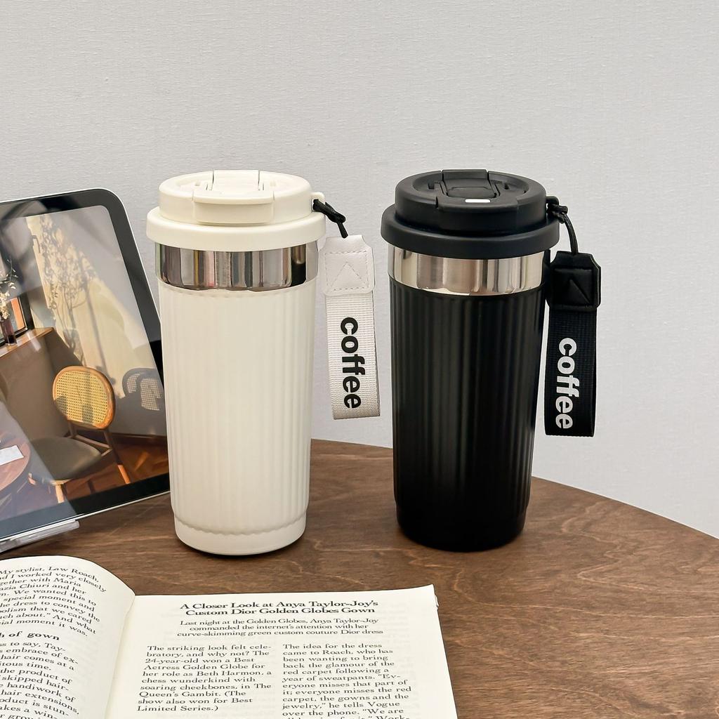 Water bottle double drink coffee thermos cup stainless steel accompanying coffee cup straw cup female advertising water cup