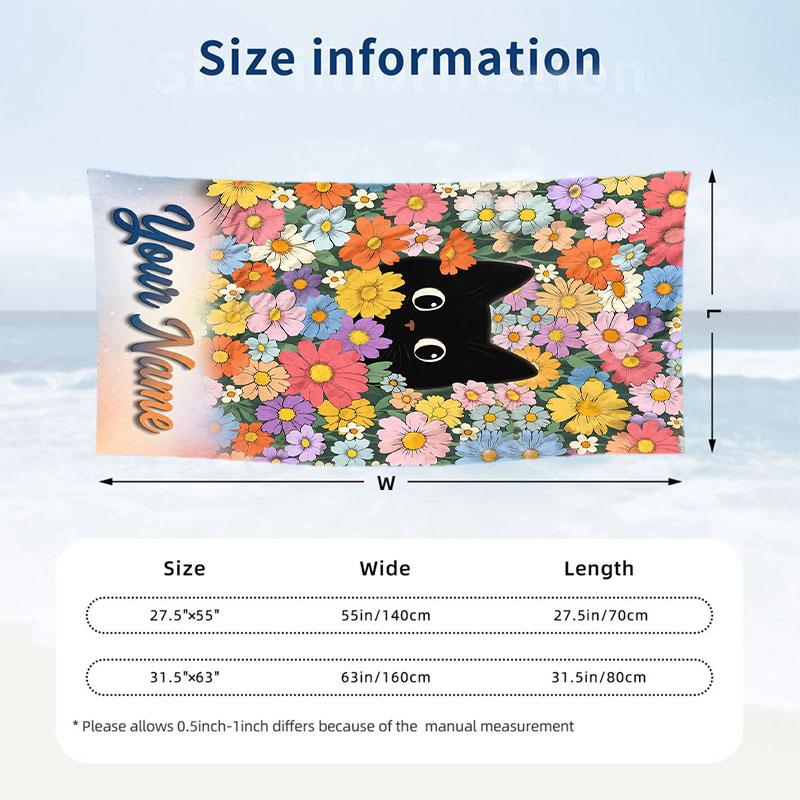 Cat Theme Beach Towel Personalized Custom Name & Text Soft Quick Dry Beach Towel for Swimming Travel