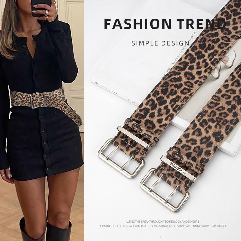 Writing A Notebook Women's New Niche Design Leopard Leather Pattern Genuine Leather Belt For Fashion Versatile Sweater Dress Decorative Belt For 105Cm