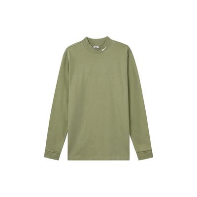 Camiseta Masculina de Manga Comprida com Gola Redonda e Estampa de Logotipo em Cor Sólida Tops Verde-Escuro DX5869-386