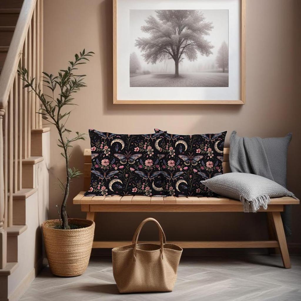 Gothic Moth Butterfly Pillow Covers 18x18 Set of 2, Dark Academia Witchy Moon Celestial Pillow Covers for Couch, Gothic Home Decor,Witchy Decor