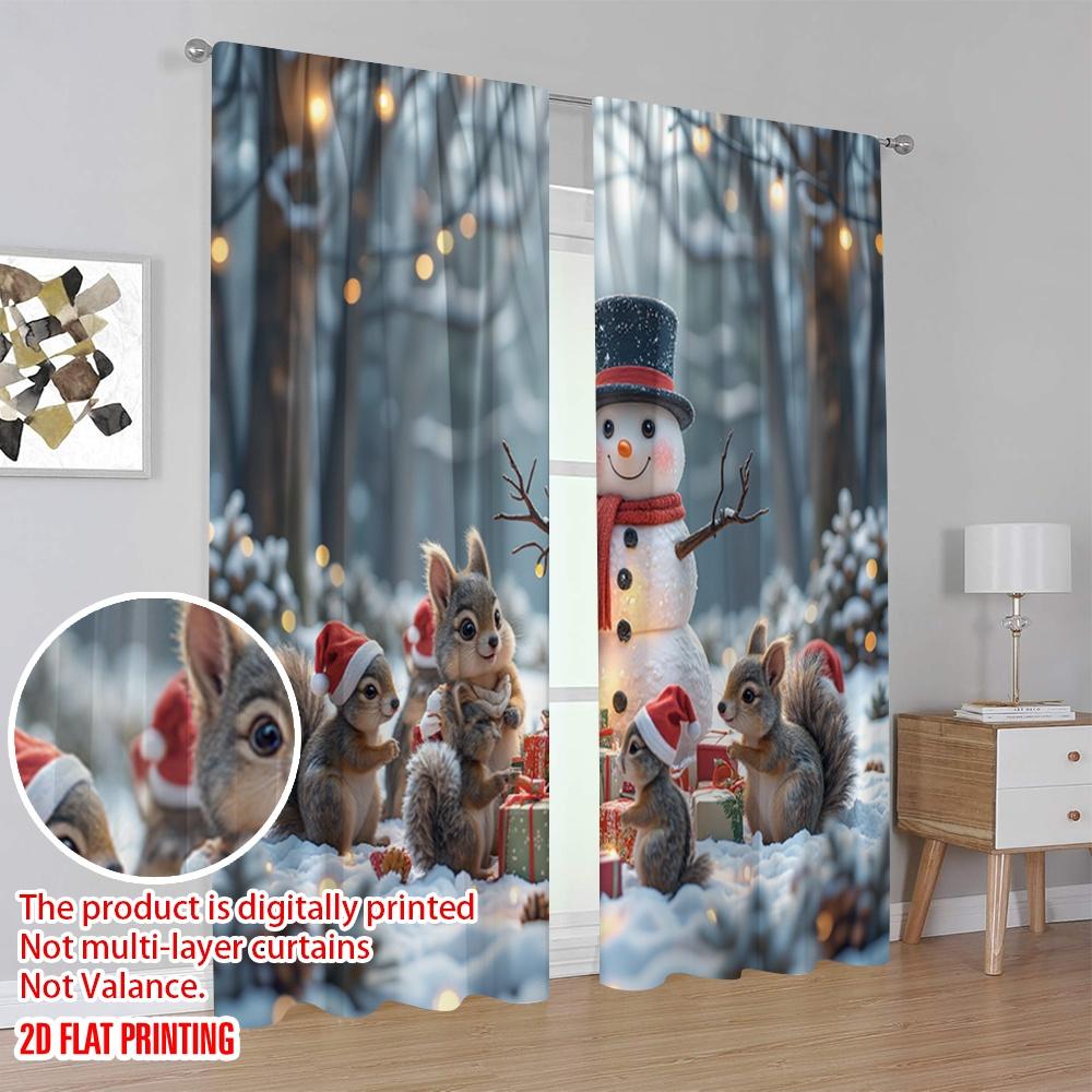 Set Of 2 Flat Printing Merry Christmas Drapes Snowmen Friends Fabric Without Electricity Party Decorations Use All Curtains Made Polyester