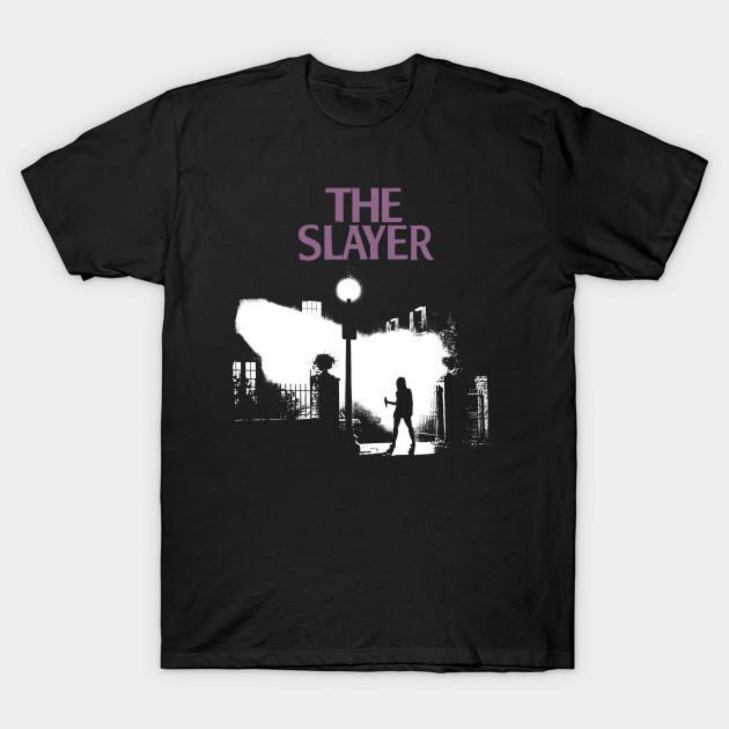 

Men Black Print T-shirt The Slayer No-Cut Transfer Paper Print Cotton Tshirt S чёрный