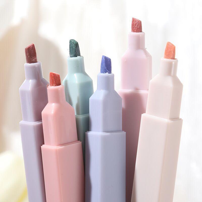 6/12Pcs Pastel Color Highlighter Pen Double Tip Marker Pens Fluorescent Pen Drawing Highlighters Cute Stationery School Supplies