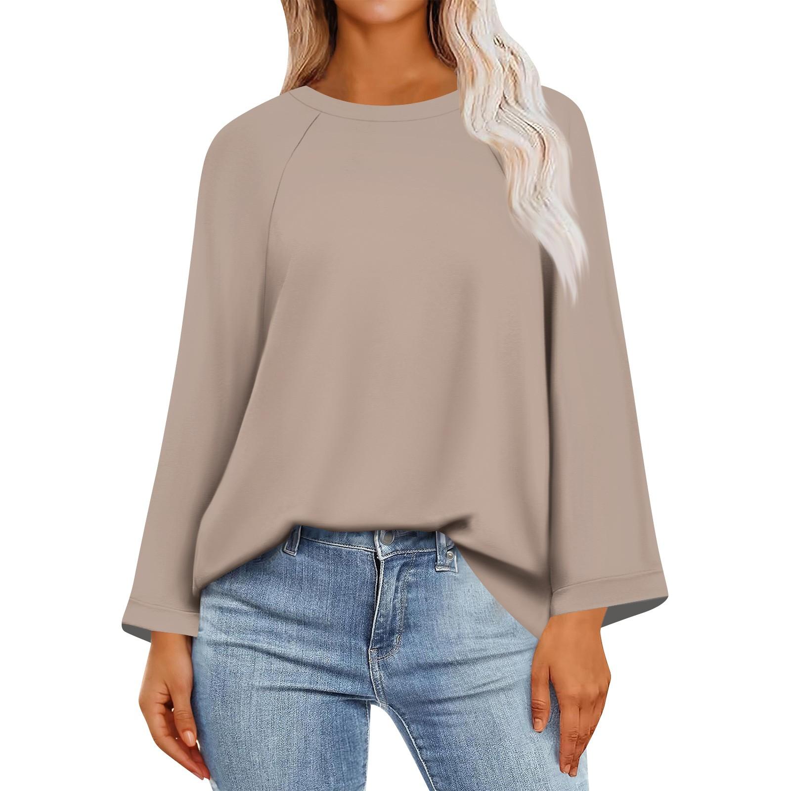 

Женские рубашки с длинным рукавом, графические футболки, повседневные базовые топы, пуловеры S верблюд