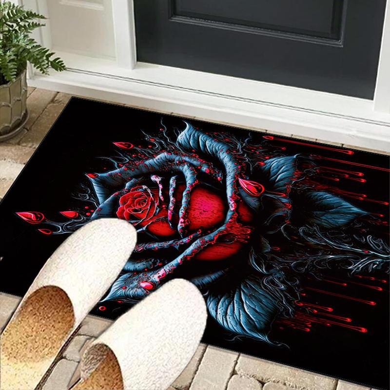 Blue Roses And Butterflies Office Rug Chair Mat, Entryway Carpet, Suitable for Front Door, Bedroom, Living Room, Desk, Holiday Gift