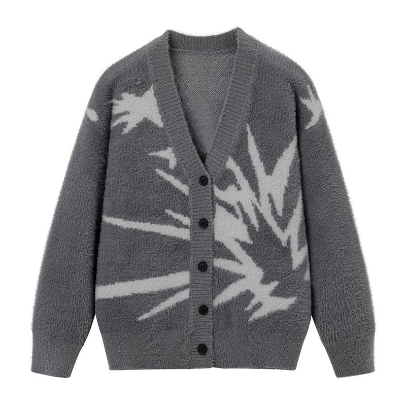 Men's Retro Color Block Thick Knit Cardigan Sweater for Autumn/Winter