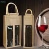 Jute Wine Bottle Gift Bag with Handle,Hemp Wine Tote with Clear Window for Wedding,Party & Holiday (Single/Double Bottle)
