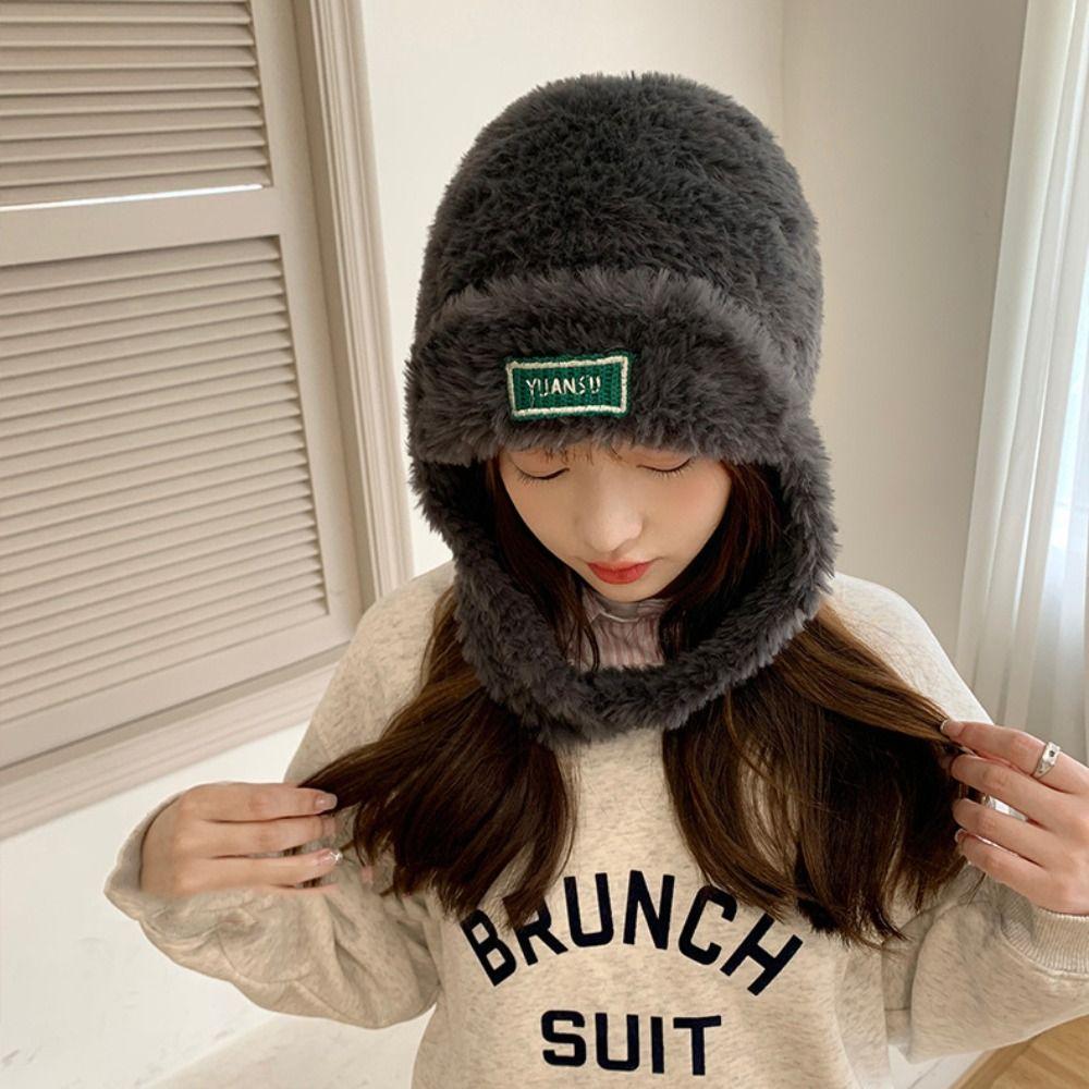 Earmuffs Woolen Beanie Hat Solid Color Winter Hood Hat Cute Plush Ear Protection Hat  Female/Girls