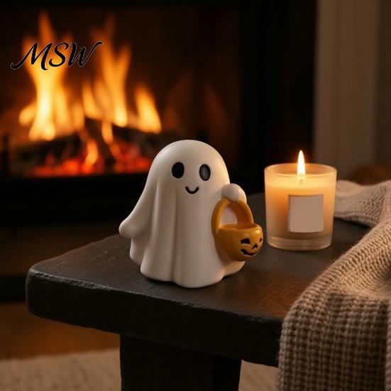 Spooky Desktop Ornaments Halloween Ghost Figurine, Cute Resin Statue, Creative Holding Durable Ornament for Bat/Drink Tabletop Home Party, Trick