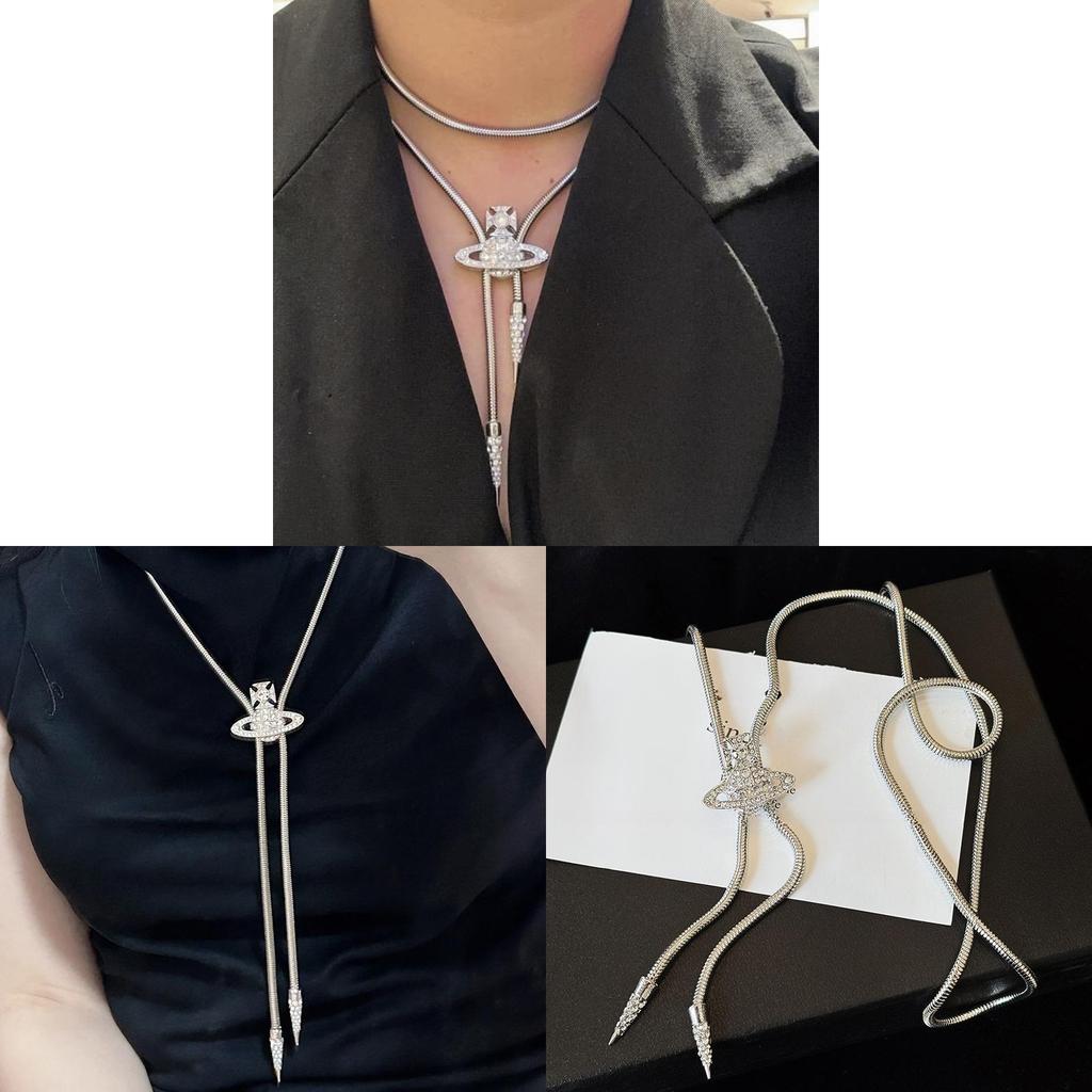 Saturn Pendant Necklace For Women With Rhinestone Accents And Adjustable Snake Chain