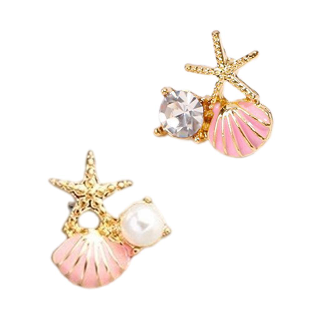 Asymmetric Starfish Earrings Stud Elegant Starfish Pearls Earrings With Crystal Zircons Marine Inspired Jewelry