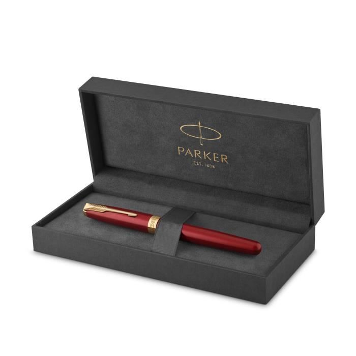 Stylo Roller PARKER Sonnet Laque Rouge, Attributs Dorés, Recharge Noire Pointe Fine
