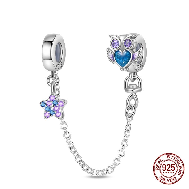 Original 100% 925 Silver Star Moon Safety Chain Fit 925 Original Bracelet & 3mm Bracelet DIY Jewelry Making Women Gift