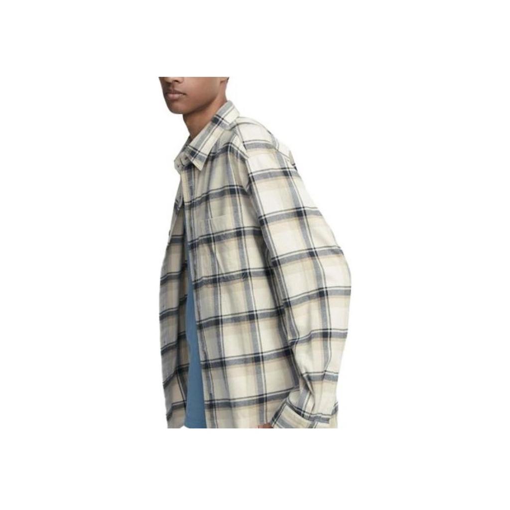 UNIQLO FW23 Plaid Pattern Loose Pointed Collar Long Sleeve Shirt Unisex shirts Light-Beige 462404-30