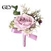 Durable Suit Pin Purple Wedding Boutonniere, Artificial Silk Flower Lapel for High-end Brooch Groom Bride Parents, Romantic Wrist Corsage Bridal Party