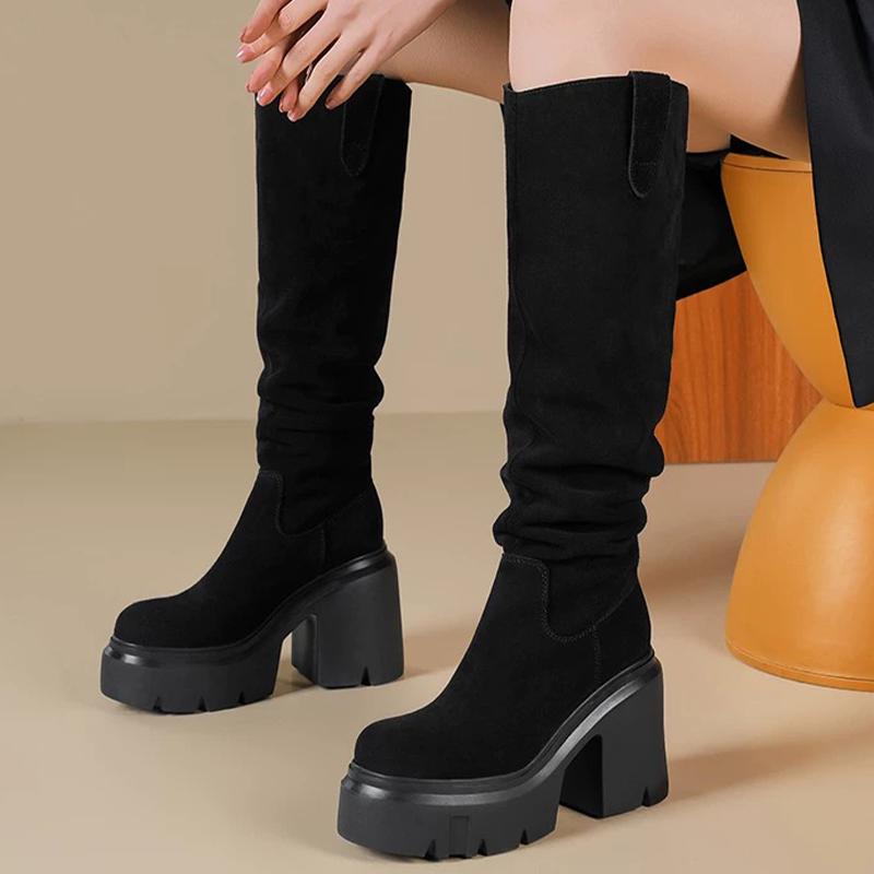 

Женские высокие каблуки Высокие сапоги Платформа Мода Сапоги до колена Зимние туфли-лодочки Тренд Ботильоны челси Новые Элегантные Женские ботинки 40