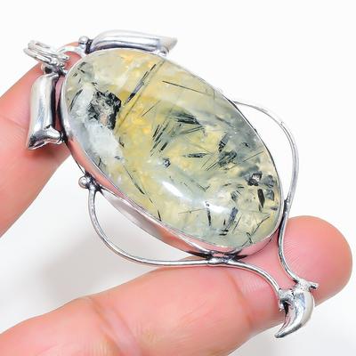Natürlicher Prehnit-Edelstein, handgefertigter Anhänger aus 925er Sterlingsilber, 7,5 cm, q8w63
