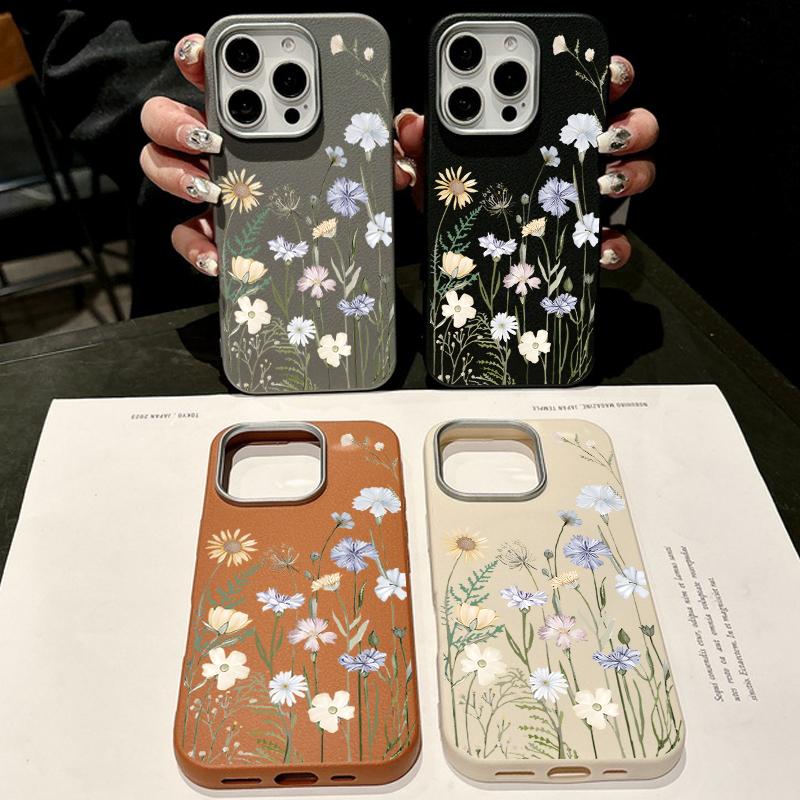 Silikonowe etui na telefon z teksturą białej skóry z kwiatowym wzorem dla iPhone 16 15 Pro 14 13 12 Pro Max 14 15 Plus 11 16e Magnetyczne do ładowania bezprzewodowego Magsafe