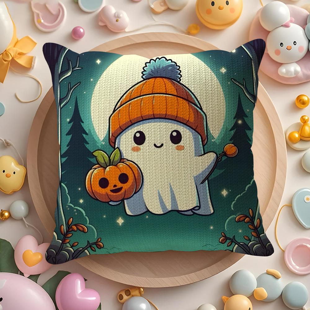 Cute And Funny Little Ghosts For Halloween Pillow Case Sofa Living Room Bedroom Headboard Backrest Cushion Square Cushion